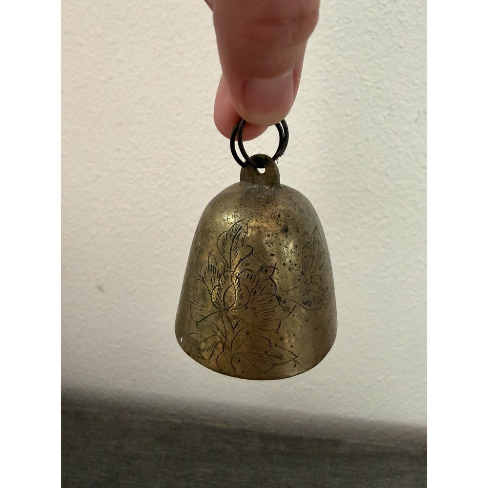 Vintage Brass Bell From MCM India Featuring An Etched Leaf Pattern